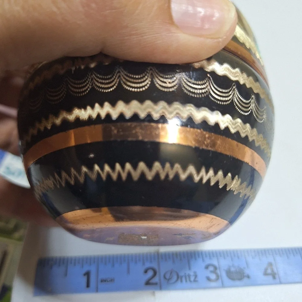 Vintage Persian Turkish Hand Painted Copper Sugar Bowl Lidded Trinket Box Enamel